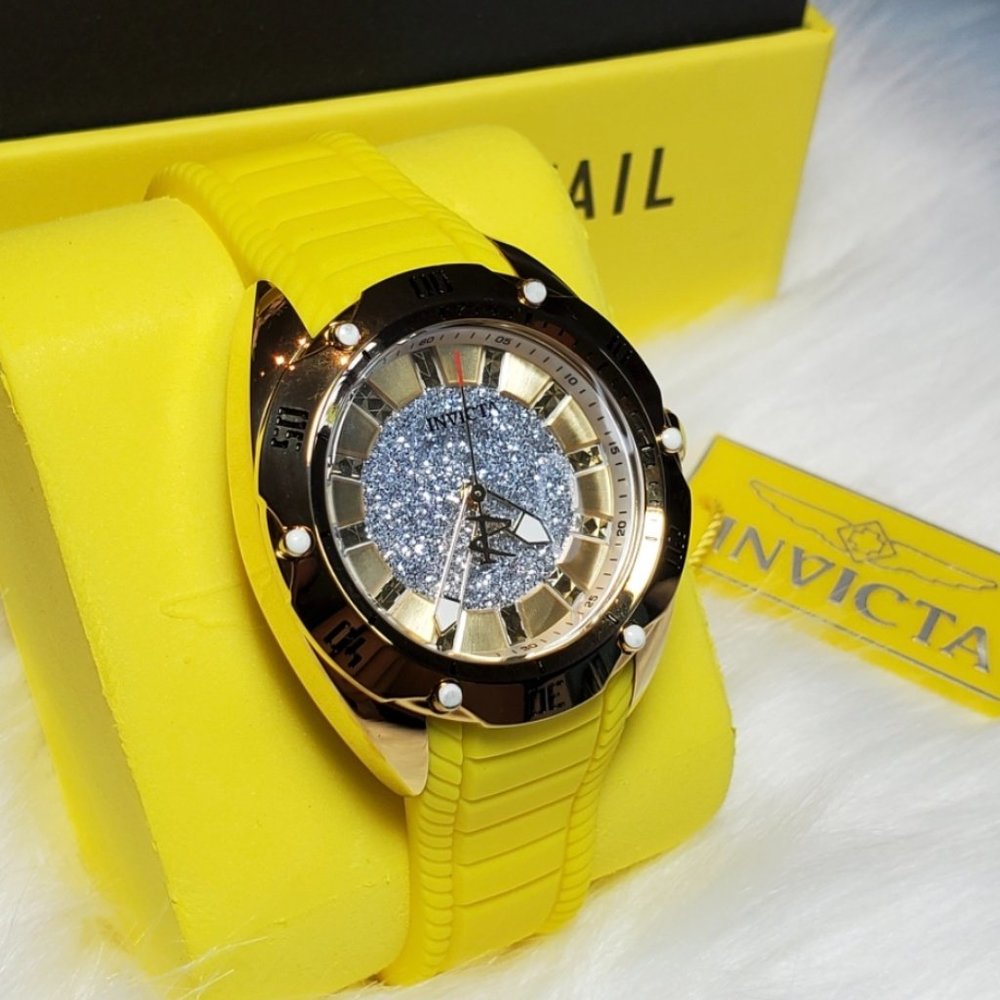 Invicta Watch Stainless Steel Silicone Gold Yellow Women Accessories Watch - Picture 12 of 16